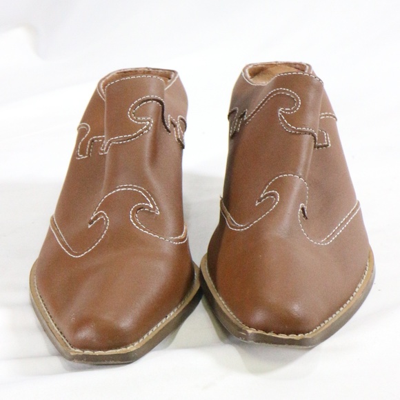 Western Style Brown Leather Low Back Point Mules Sz 8 US Women - Picture 7 of 8